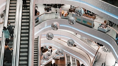 View of mall and escalators