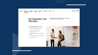 view of the swiss life site with a text and photo of man an a woman shaking hands hands