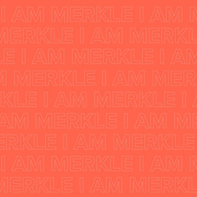 I am Merkle text on a red background