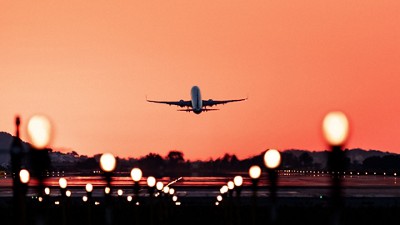 Plane taking off at an airport