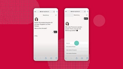 two mobile devices on red background showing chatbot on my livit app