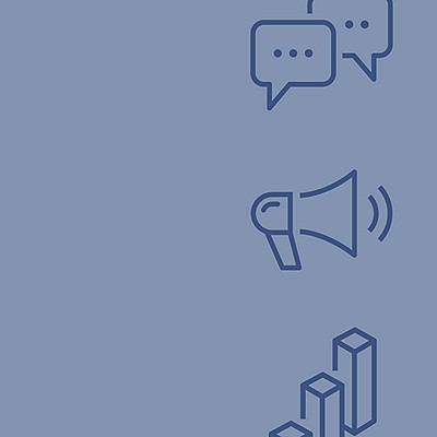 messaging icons, megaphone, and bar chart icons