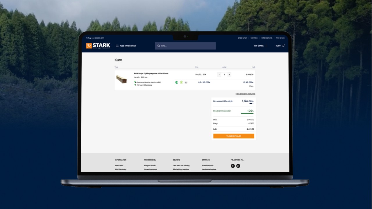 Stark on laptop, website viewing in cart