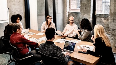 Group meeting in an office setting