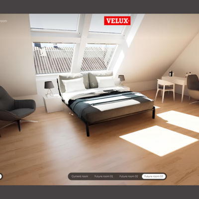 Velux windows in a bedroom with sun shining through the window