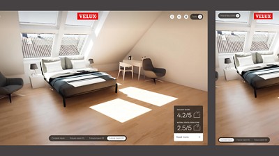 A snapshot of the immersive 3D tool to preview roof windows