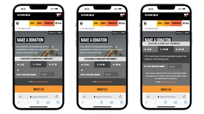 Mobile screenshots of wwf website