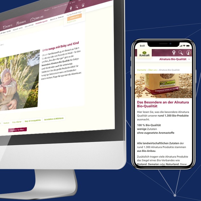 Computer and Smartphone are showing new Alnatura Website