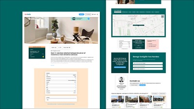 Real estate listing webpage for a 3-room apartment in Vesterbro, Copenhagen, showing property details, location map, mortgage calculator, and agent contact info.