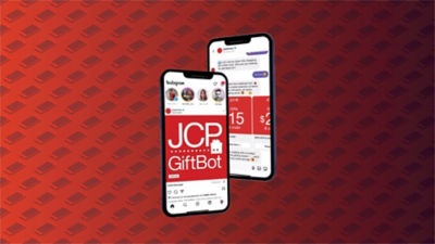 Red Background Image with 2 mobiles with the logo JCP