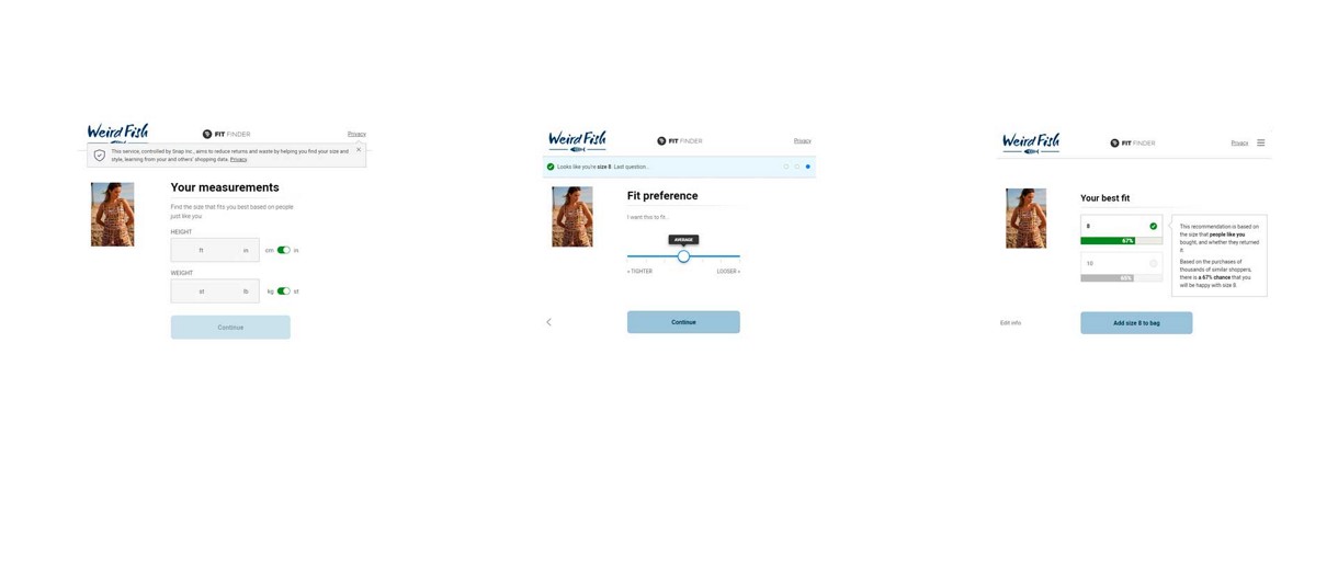 Weird Fish's guided selling steps